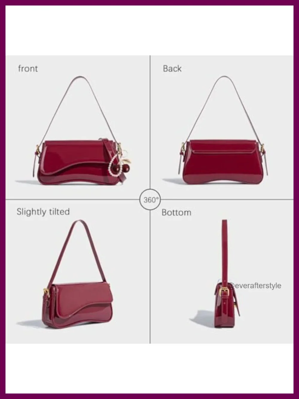 Faux Leather Hobo Bag with Cherry Charm, Crossbody Shoulder Purse, Detachable